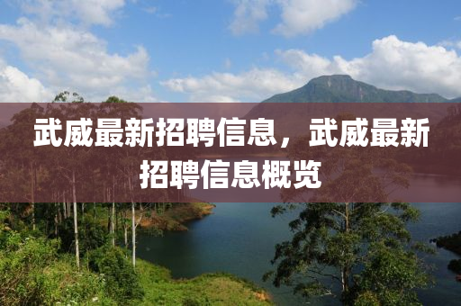 武威最新招聘信息，武威最新招聘信息概览