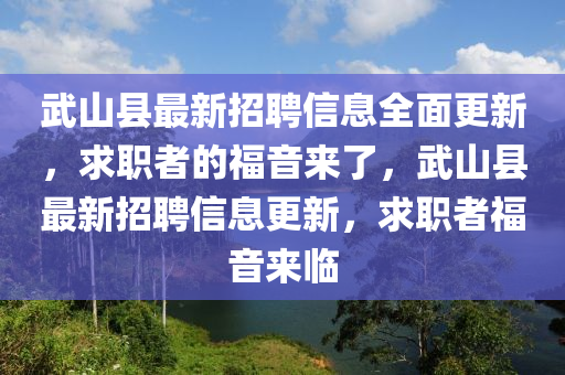 武山县最新招聘信息全面更新，求职者的福音来了，武山县最新招聘信息更新，求职者福音来临山东水清源环保科技有限公司