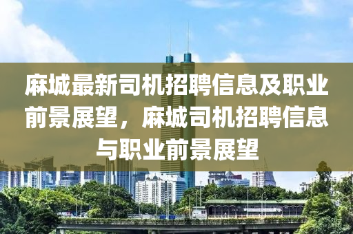麻城最新司机招聘信息及职业前景展望，麻城司机招聘信息与职业前景展望