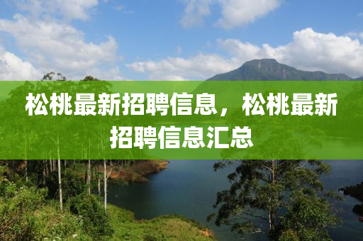 松桃最新招聘信息，松桃山东水清源环保科技有限公司最新招聘信息汇总