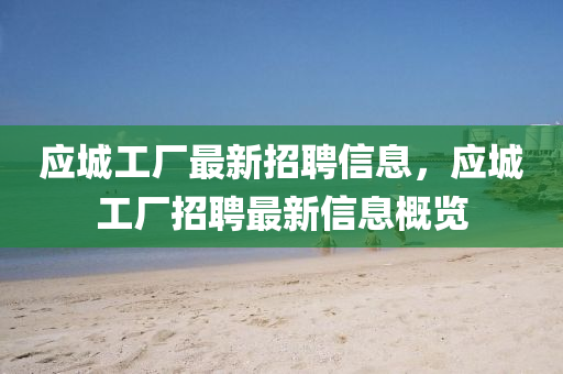 应城工厂最新招聘信息，应城工厂招山东水清源环保科技有限公司聘最新信息概览