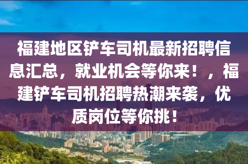 福建地区铲车司机最新招聘信息汇总，就业机会等你来！，福建铲车司机招聘热潮来袭，优质岗位等你挑！山东水清源环保科技有限公司