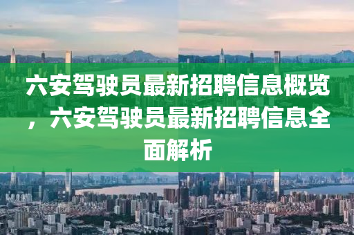 六安驾驶员最新招聘信息概览，六安驾驶员最新招聘信息全面解析山东水清源环保科技有限公司
