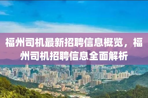 福州司机最新招聘信息概览，福州司机招聘信息全面解析