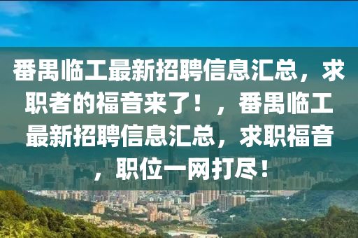 番禺临工最新招聘信息汇总，求职者的福音来了！，番禺临工最新招聘信息汇总，求职福音，职位一网打尽！