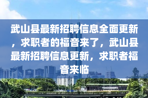 武山县最新招聘信息全面更新，求职者的福音来了，武山县最新招聘信息更新，求职者福音来临山东水清源环保科技有限公司
